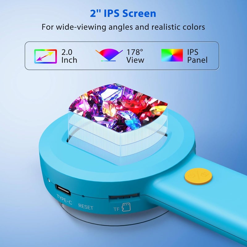 MAXLAPTER Microscope Magnifying Glass for Kids and Adults: 100X Portable Handheld Digital Microscope with Light - Pocket Jewelers Loupe with 2" Screen - USB Mini Coin Magnifier for Collector - Image 2